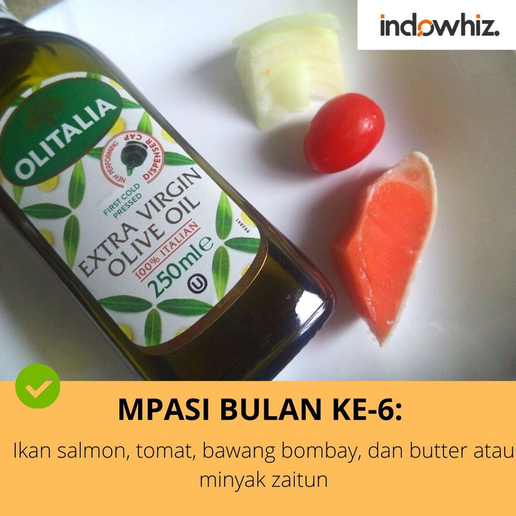 MPASI bulan ke-6: Ikan salmon, tomat, bawang bombay, dan butter atau minyak zaitun (EVOO) 