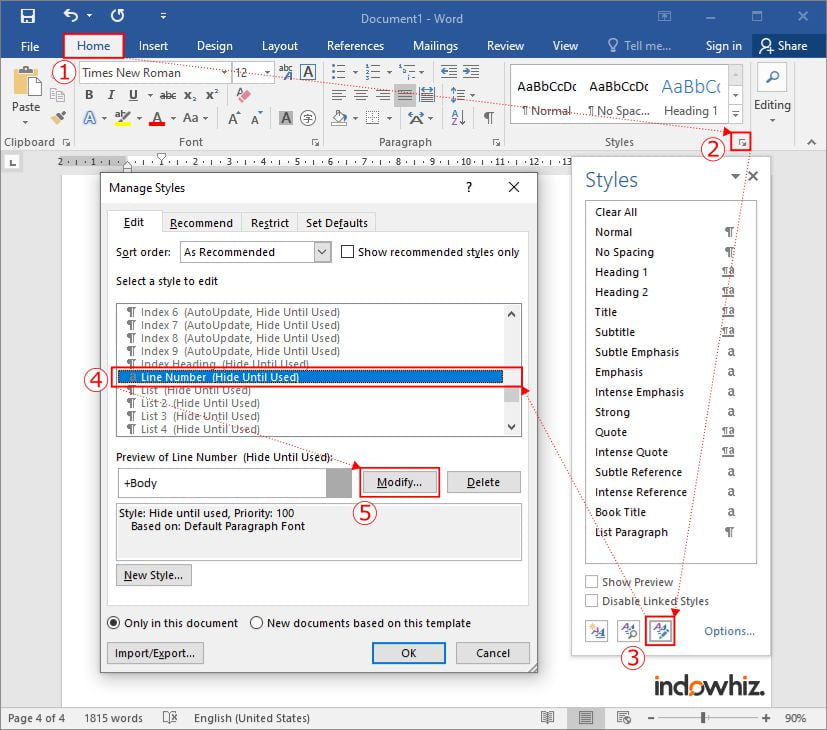 Modifying the style of line number