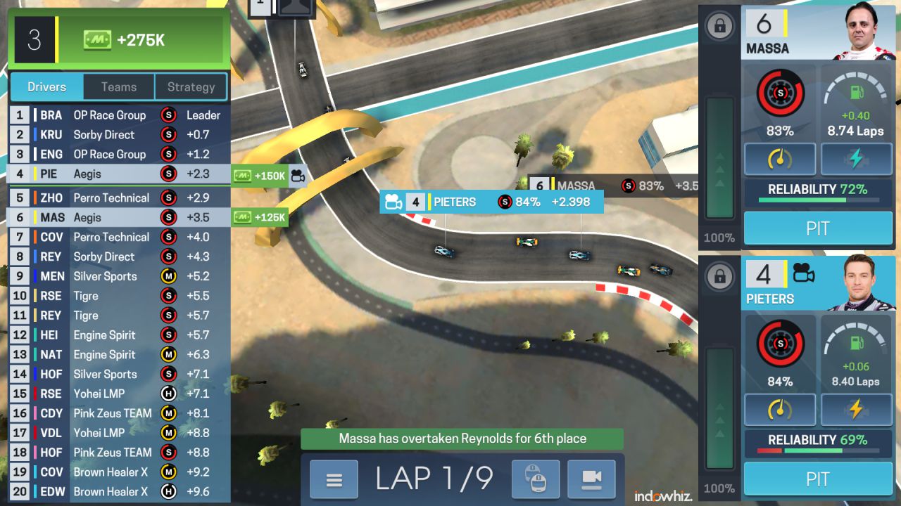 Management interface during the race