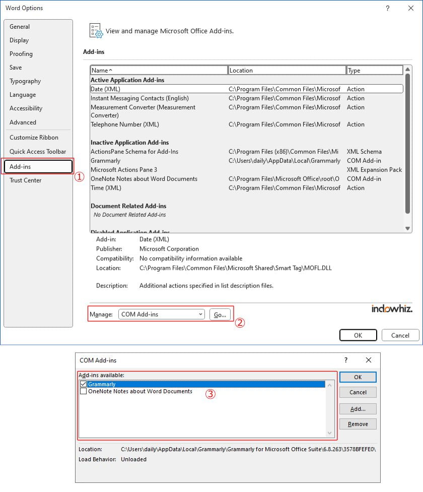 COM Add-Ins that may cause Microsoft Word slow to close.