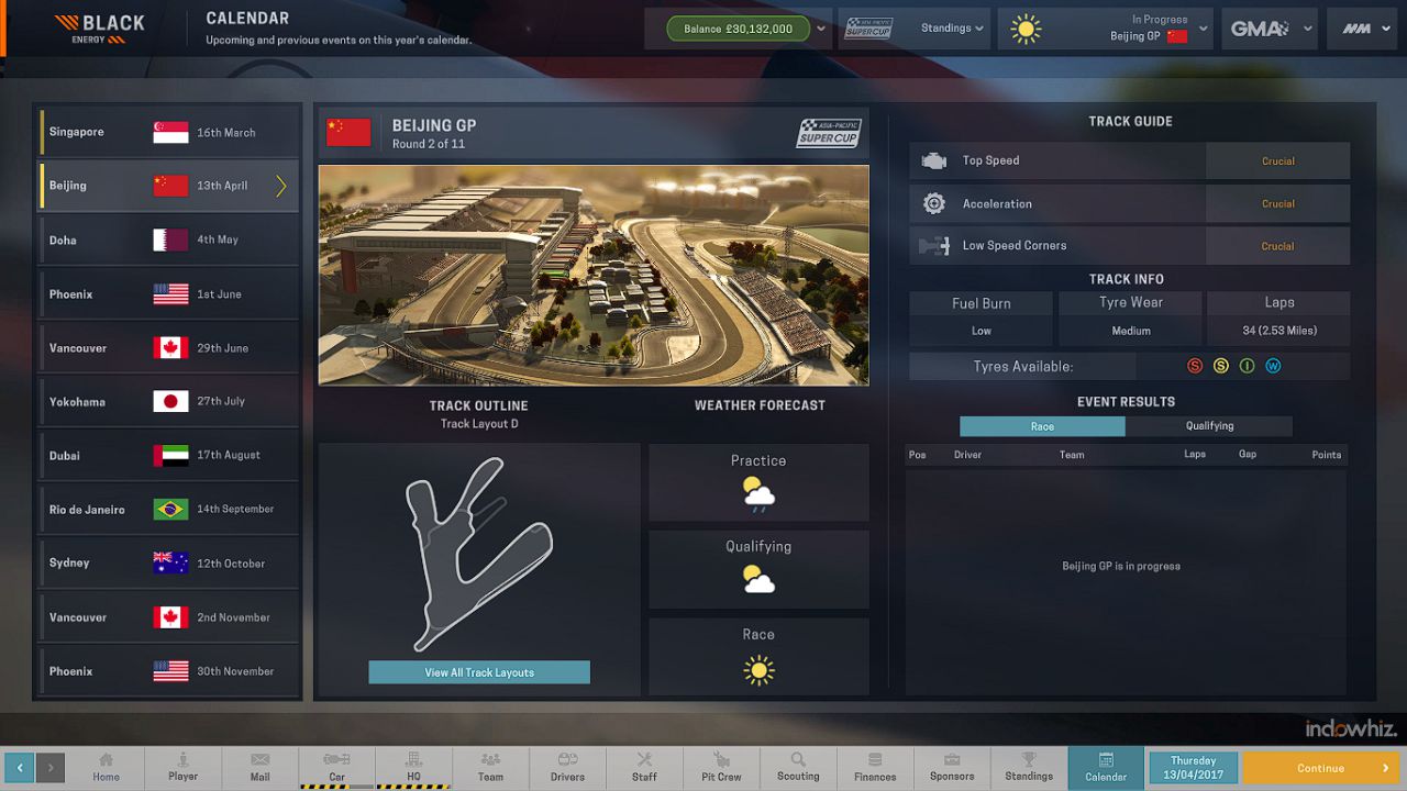 Motorsport Manager - Race event calendar