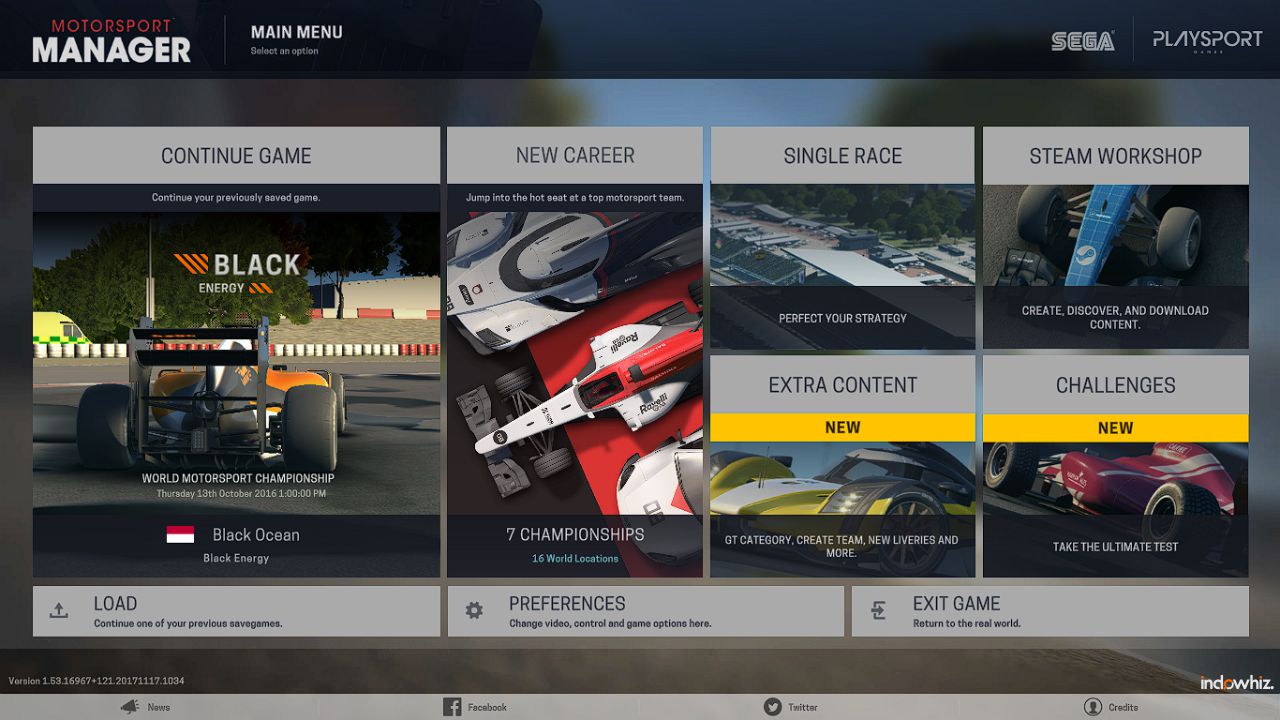 Main menu of Motorsport Manager (PC version)